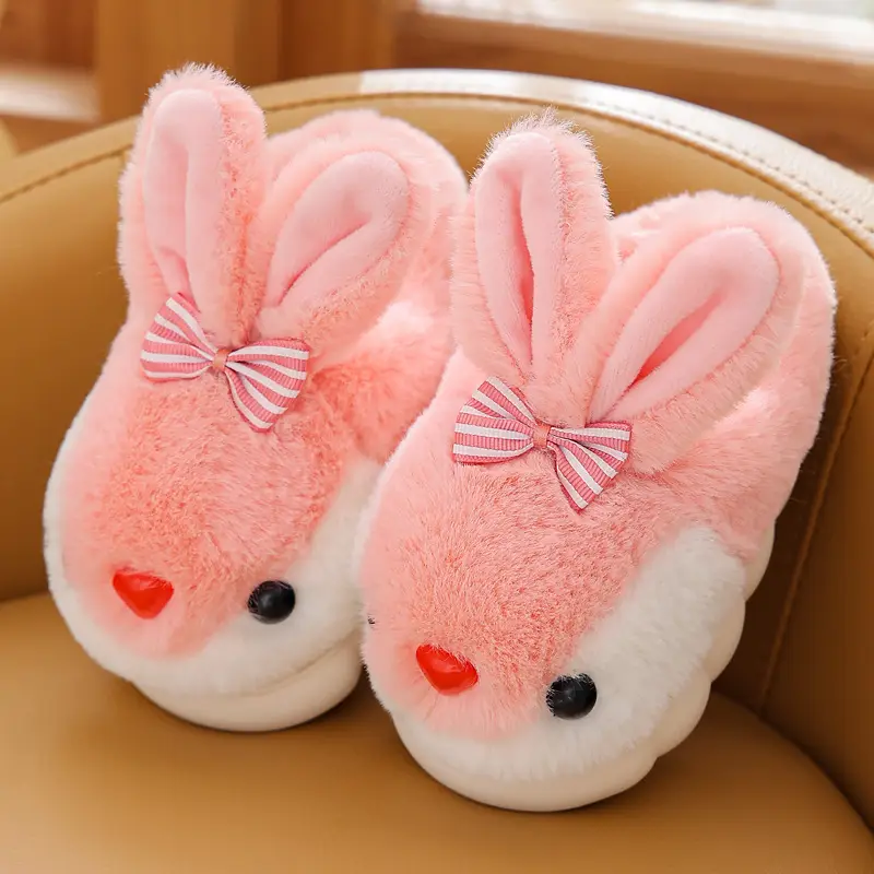 Children's cotton slippers winter cartoon cute rabbit Boys Girls warm non-slip home kids plush slippers