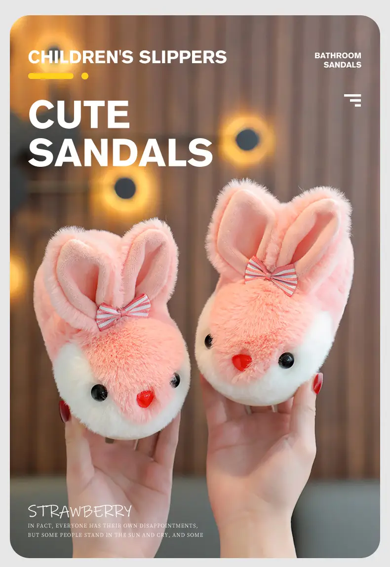 Children's cotton slippers winter cartoon cute rabbit Boys Girls warm non-slip home kids plush slippers — feature 12