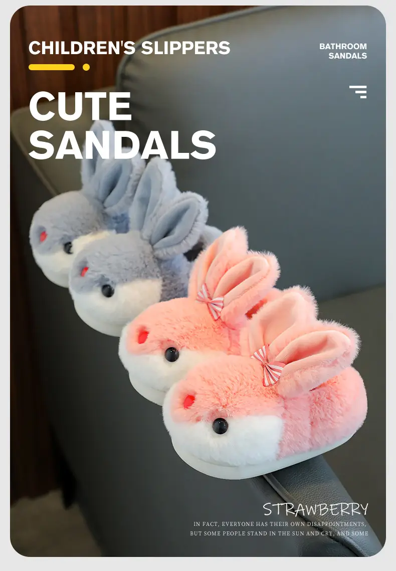Children's cotton slippers winter cartoon cute rabbit Boys Girls warm non-slip home kids plush slippers — feature 15