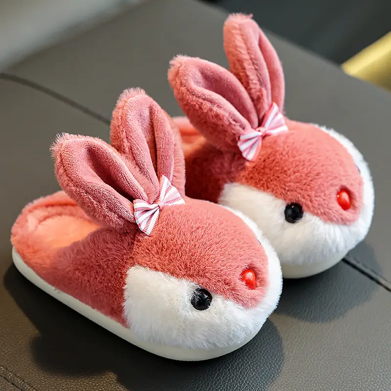 Children's cotton slippers winter cartoon cute rabbit Boys Girls warm non-slip home kids plush slippers