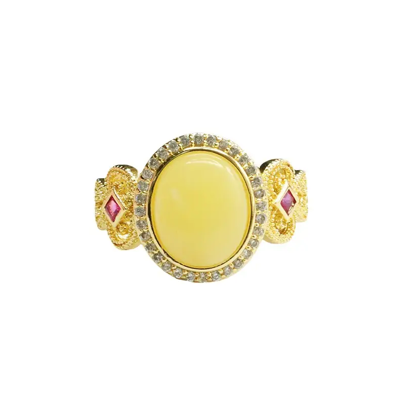 Yellow Honey Amber Ring for Women Vintage Design