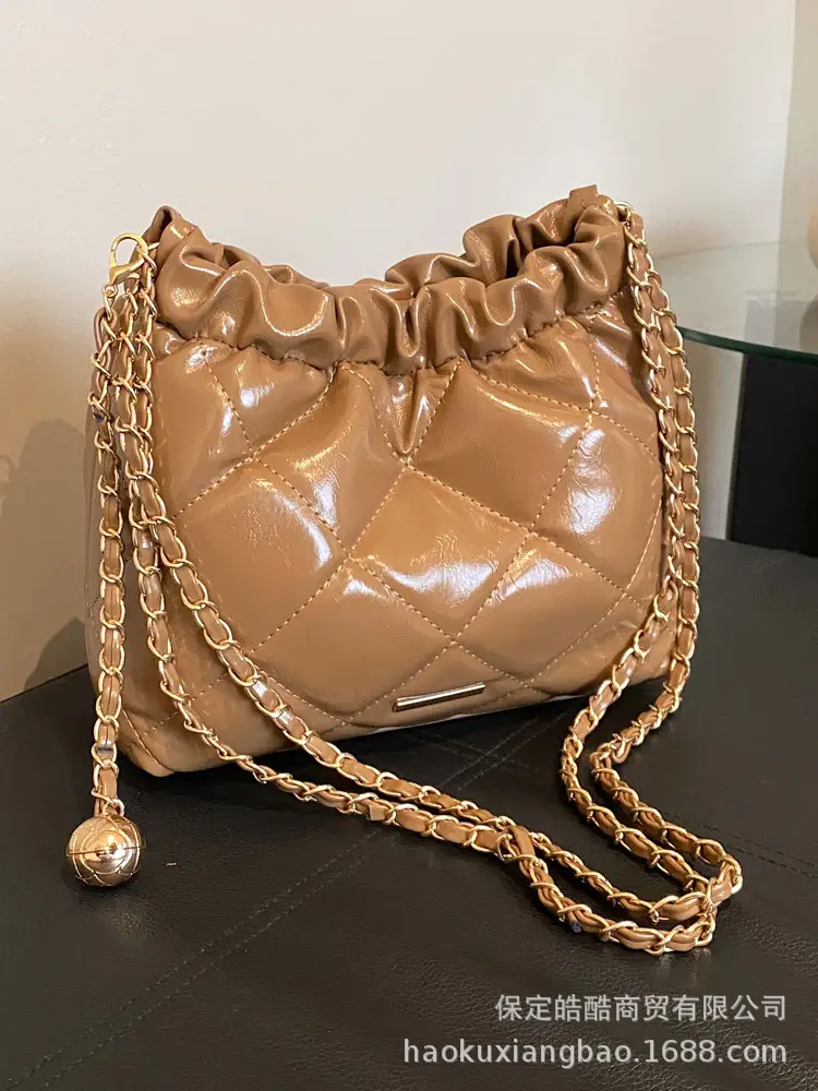 Nude Quilted Shoulder Bag with Chain Strap
