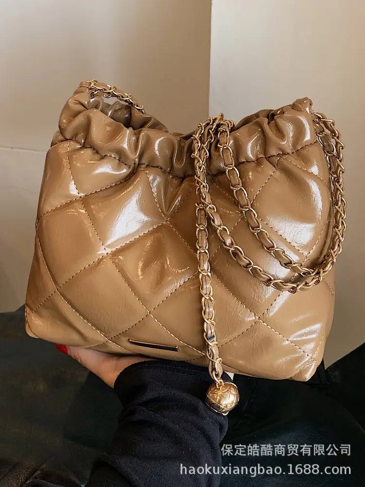 Nude Quilted Shoulder Bag with Chain Strap