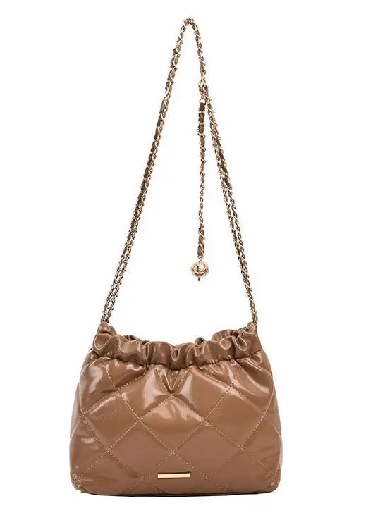 Nude Quilted Shoulder Bag with Chain Strap