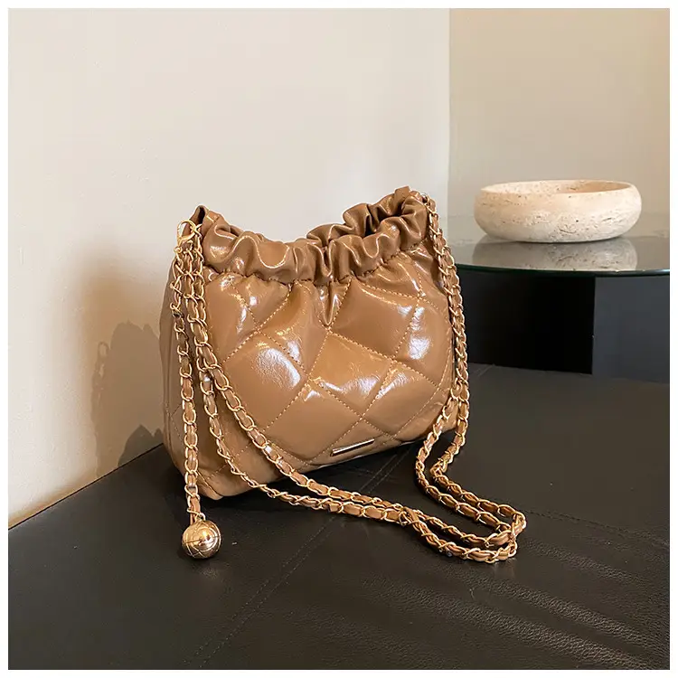 Nude Quilted Shoulder Bag with Chain Strap — feature 12