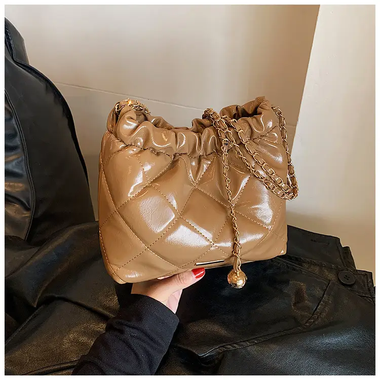 Nude Quilted Shoulder Bag with Chain Strap — feature 13