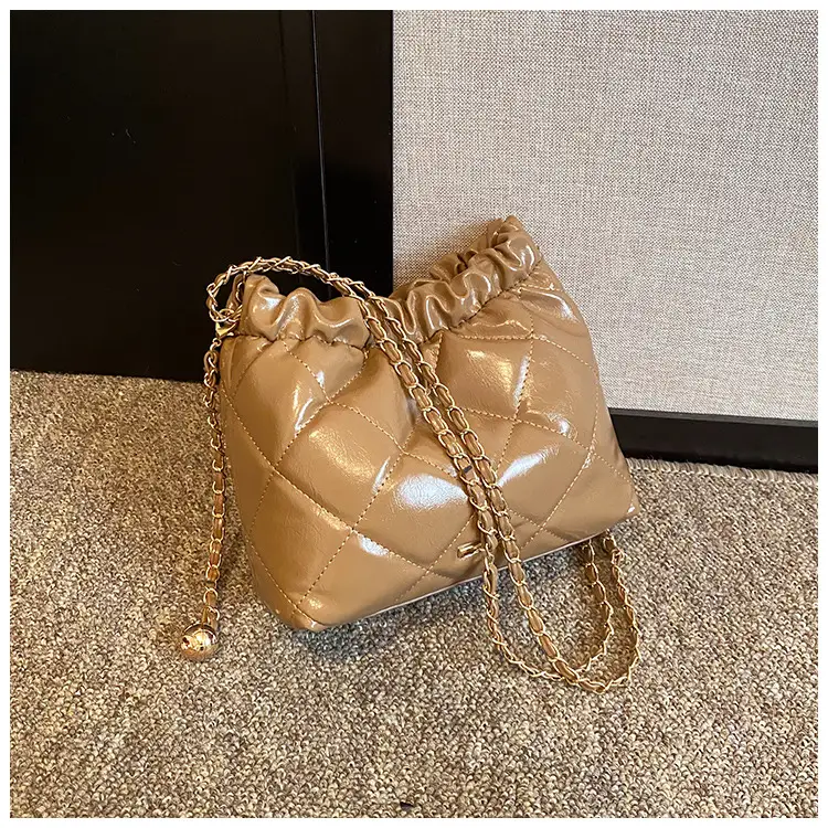 Nude Quilted Shoulder Bag with Chain Strap — feature 14