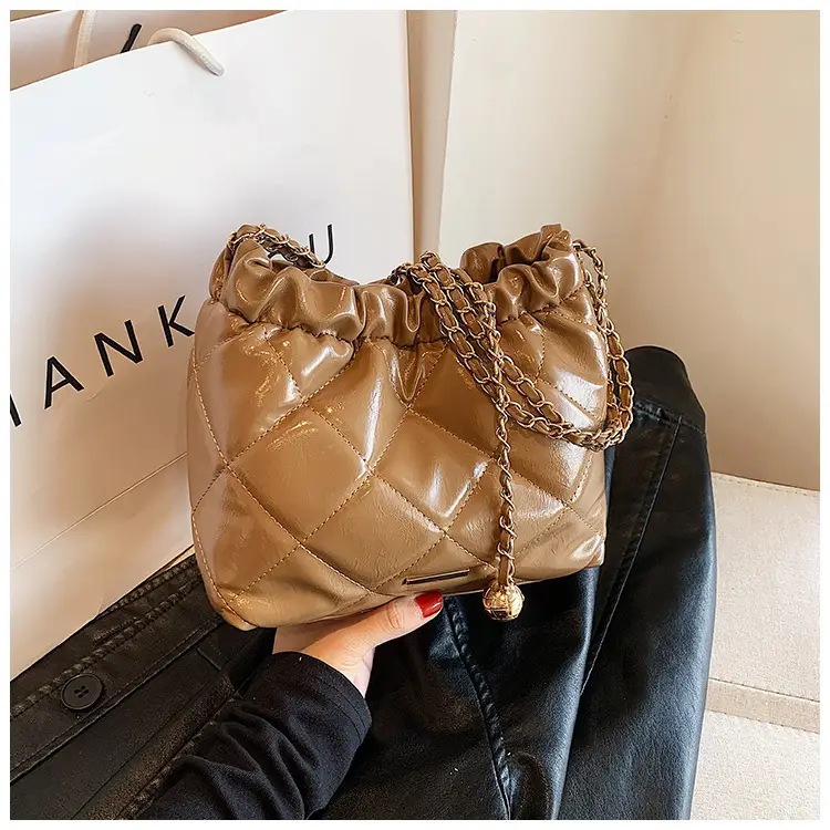 Nude Quilted Shoulder Bag with Chain Strap — feature 15