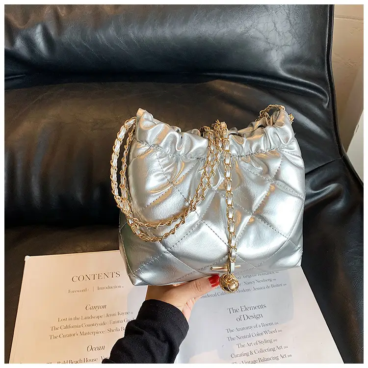 Nude Quilted Shoulder Bag with Chain Strap — feature 16