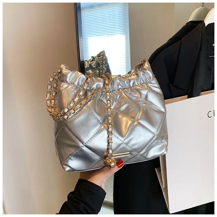 Nude Quilted Shoulder Bag with Chain Strap — feature 17