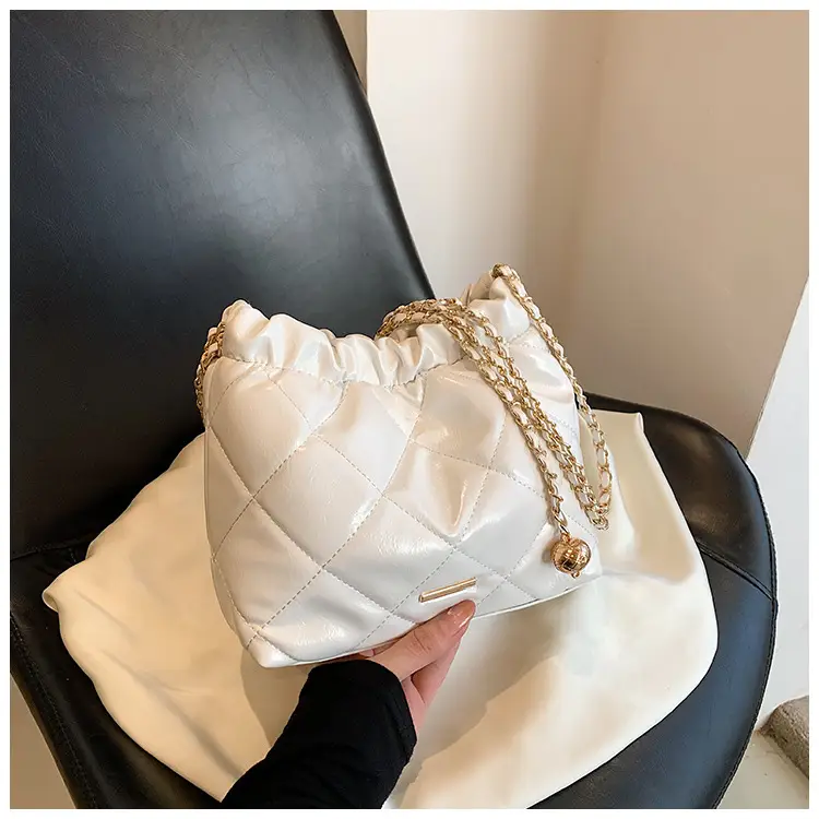 Nude Quilted Shoulder Bag with Chain Strap — feature 20
