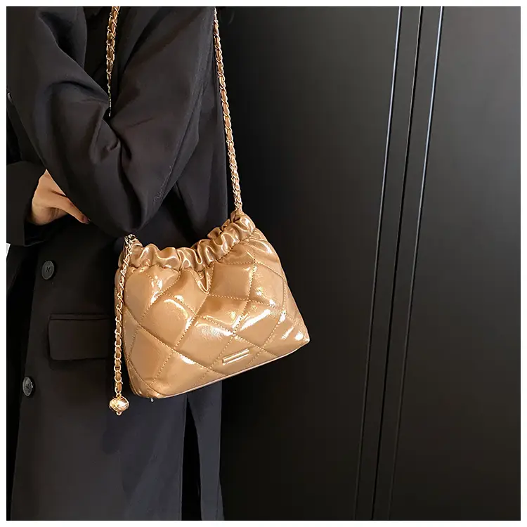 Nude Quilted Shoulder Bag with Chain Strap — feature 23