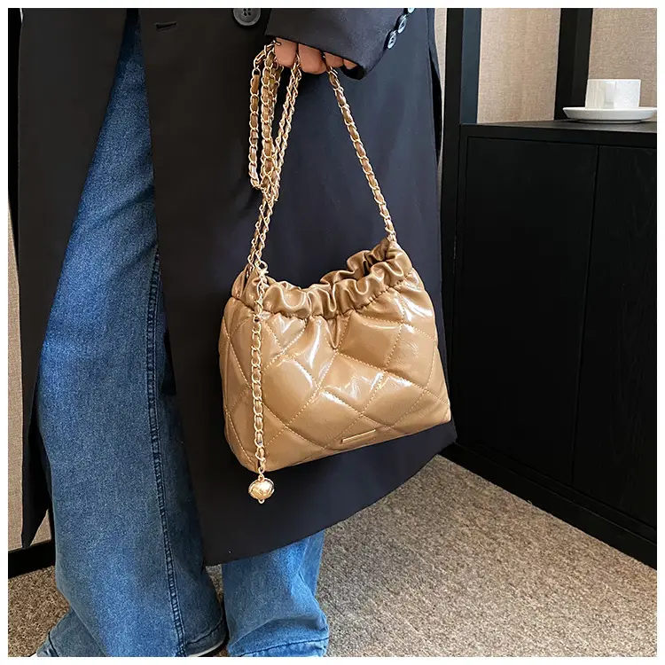 Nude Quilted Shoulder Bag with Chain Strap — feature 24