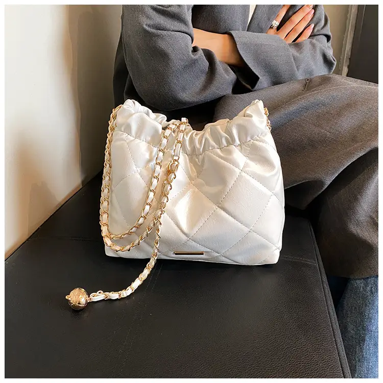 Nude Quilted Shoulder Bag with Chain Strap — feature 25