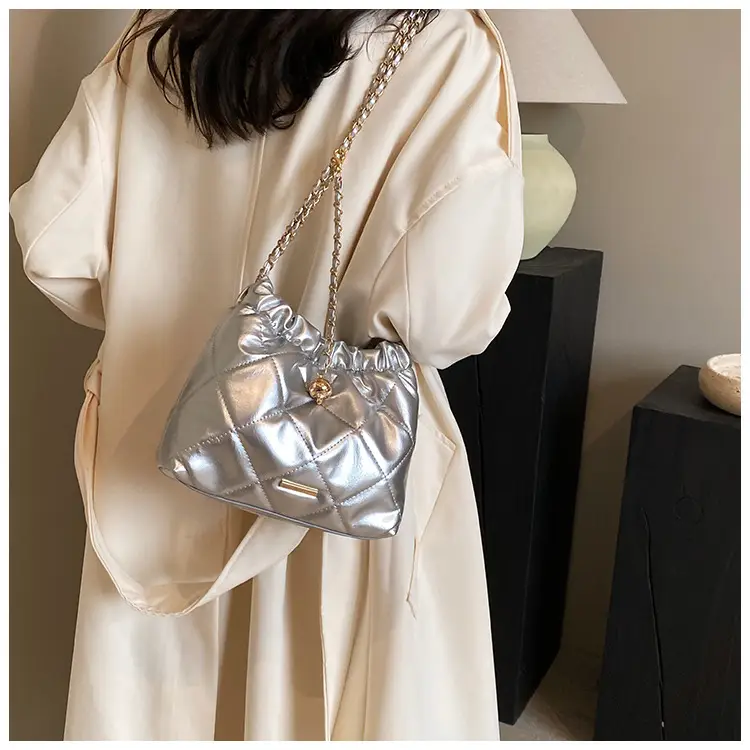 Nude Quilted Shoulder Bag with Chain Strap — feature 27