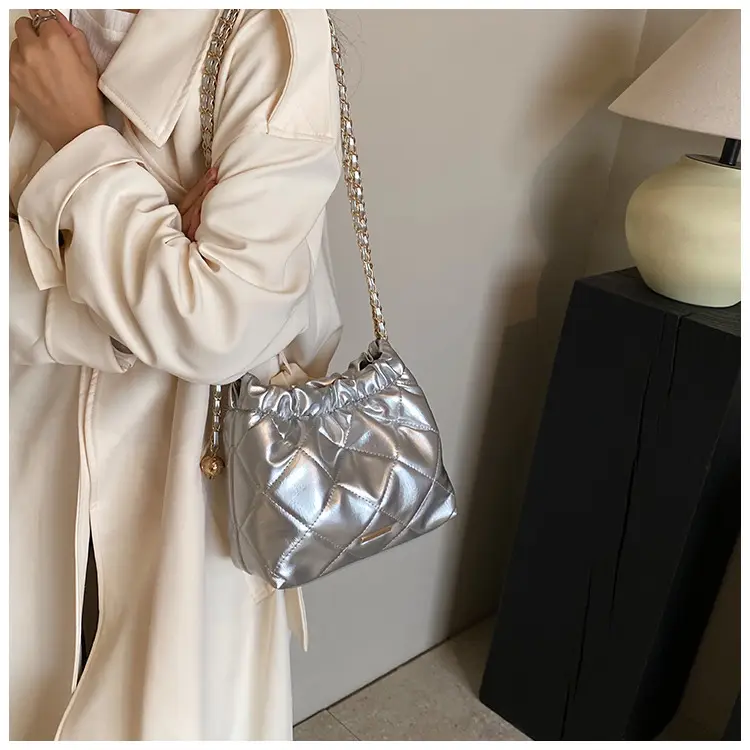 Nude Quilted Shoulder Bag with Chain Strap — feature 28