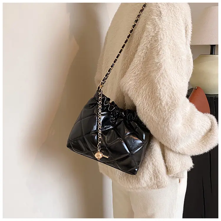 Nude Quilted Shoulder Bag with Chain Strap — feature 29