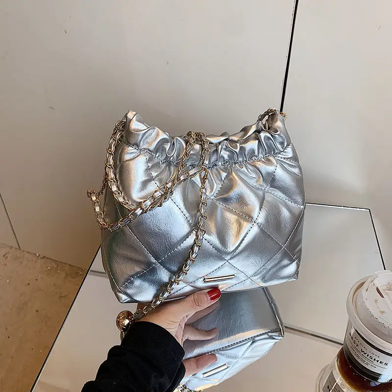 Nude Quilted Shoulder Bag with Chain Strap