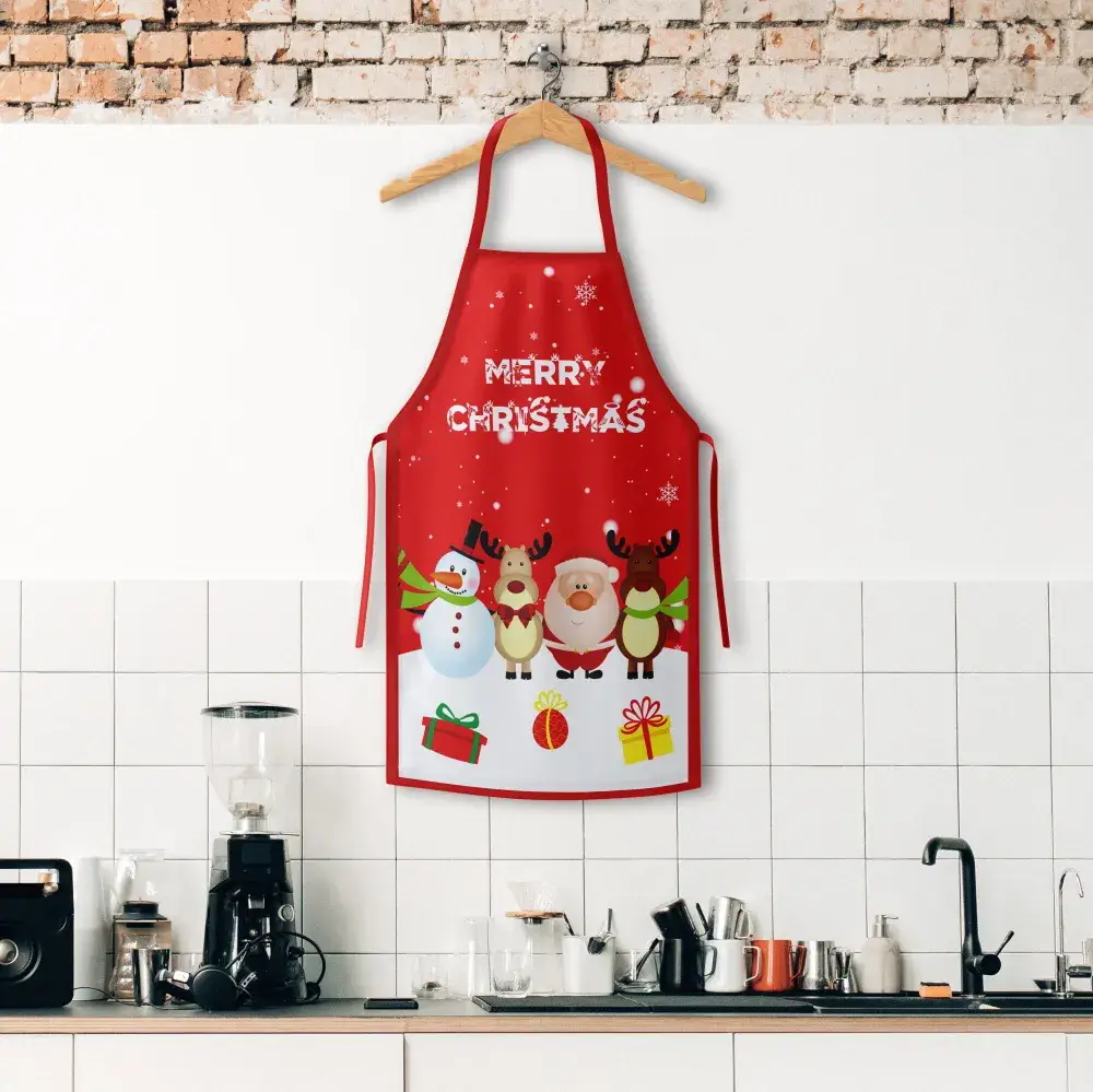 Christmas Grinch Santa Kitchen Apron Plaid Checkered - Image 8
