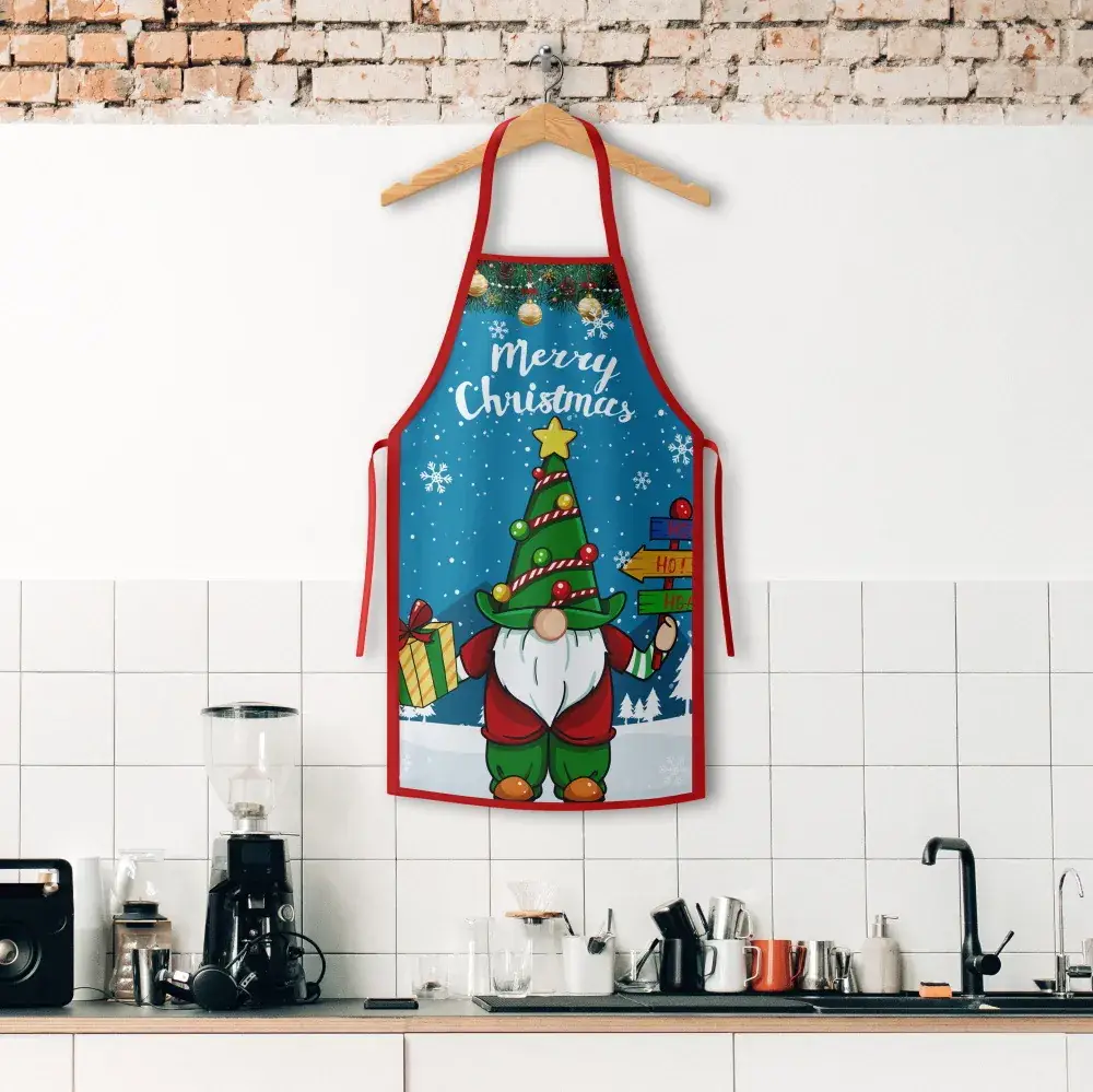 Christmas Grinch Santa Kitchen Apron Plaid Checkered - Image 4