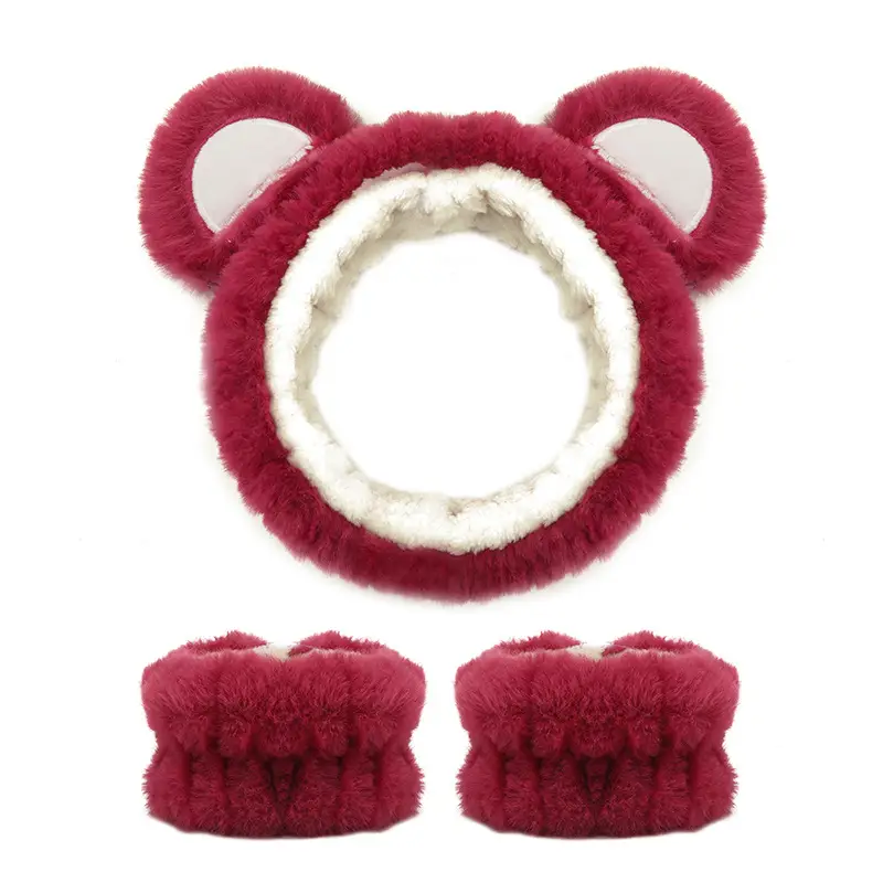 Plush Bear Ears Wrist Strap Face Wash Hair Band Set — feature 15