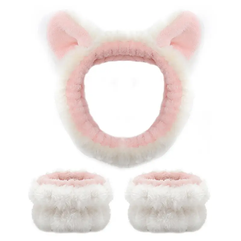 Plush Bear Ears Wrist Strap Face Wash Hair Band Set — feature 25