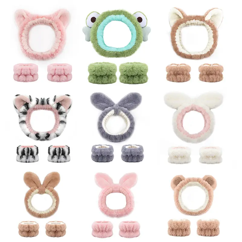 Plush Bear Ears Wrist Strap Face Wash Hair Band Set — feature 5