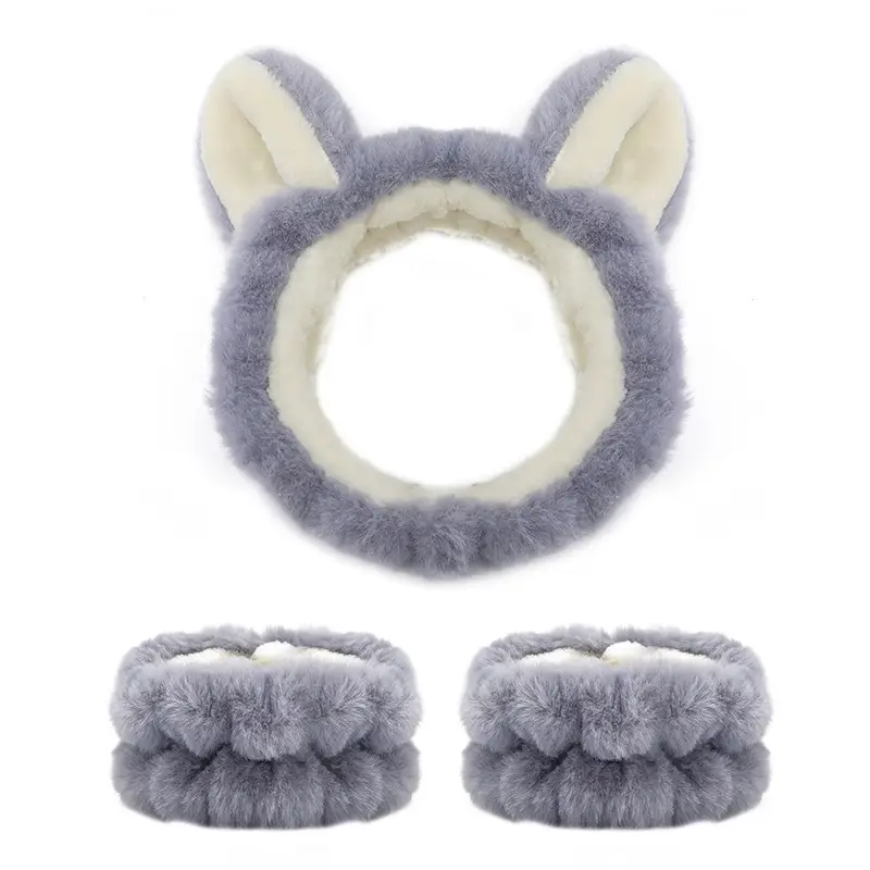 Plush Bear Ears Wrist Strap Face Wash Hair Band Set - Image 14