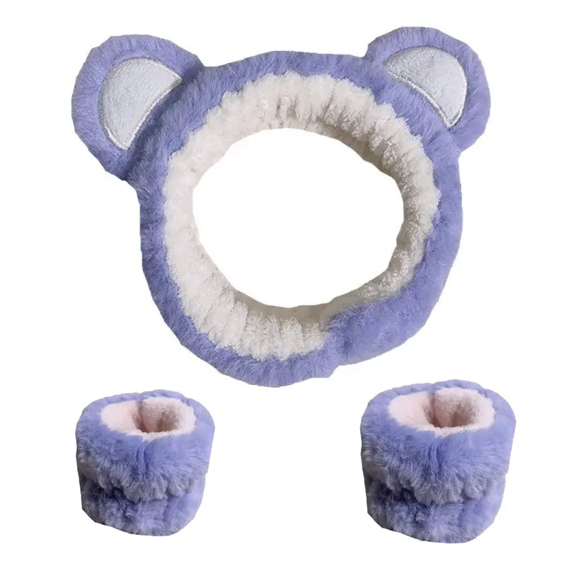 Plush Bear Ears Wrist Strap Face Wash Hair Band Set - Image 4