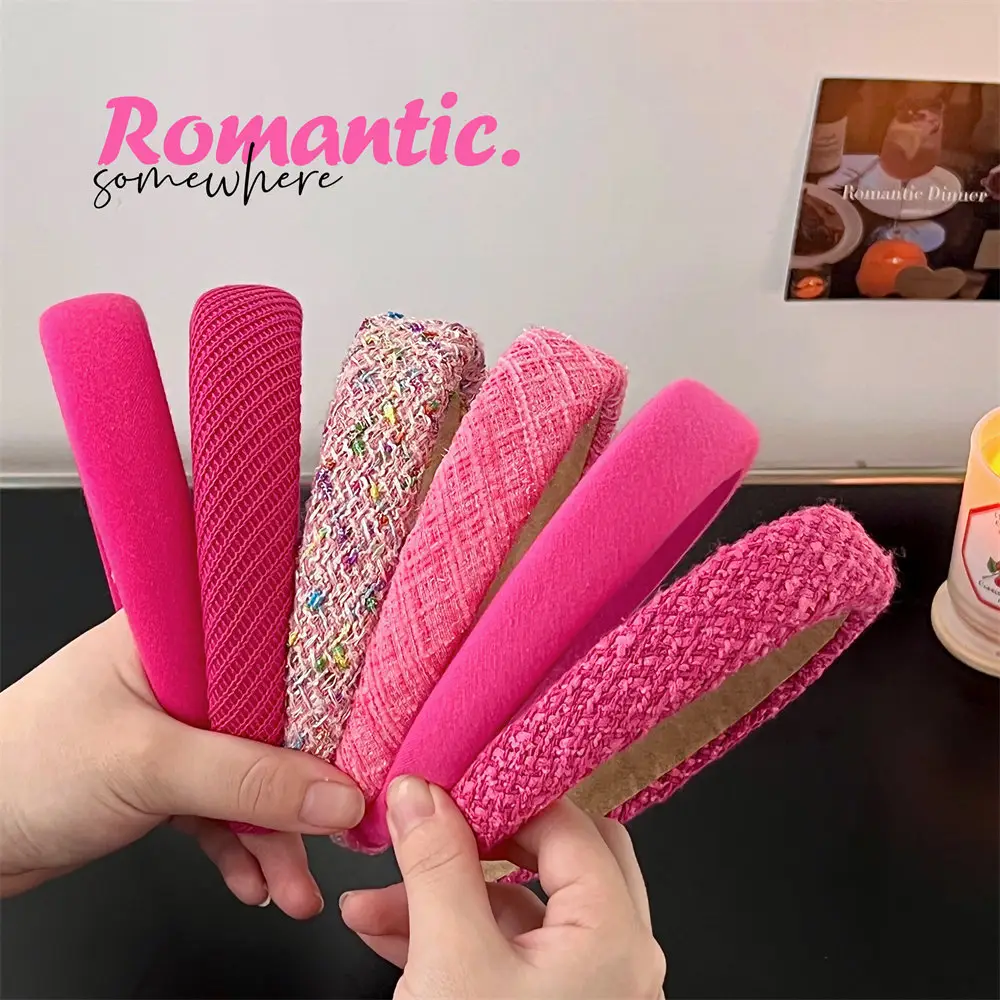 Rose Pink Sponge Wide Brim Headband for Girls - Image 5