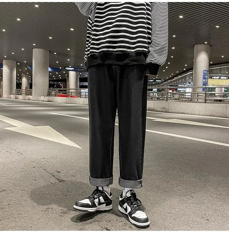 Men's Loose Straight Denim Jeans Elastic Waist Wide Leg — feature 10