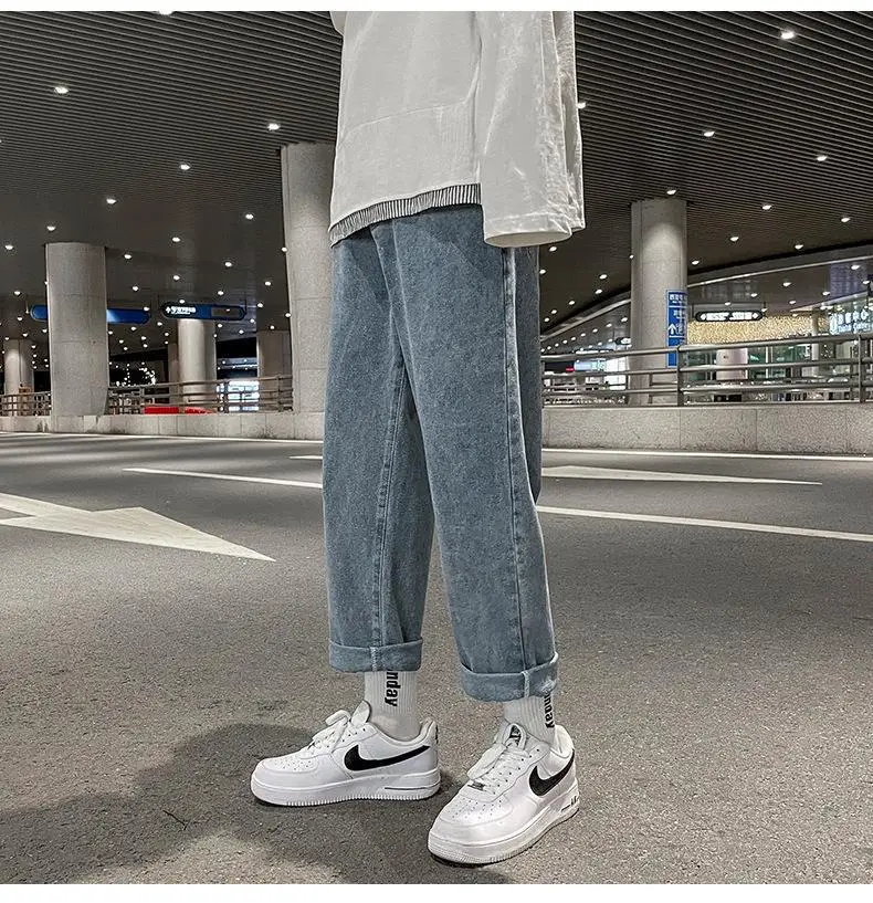 Men's Loose Straight Denim Jeans Elastic Waist Wide Leg — feature 16