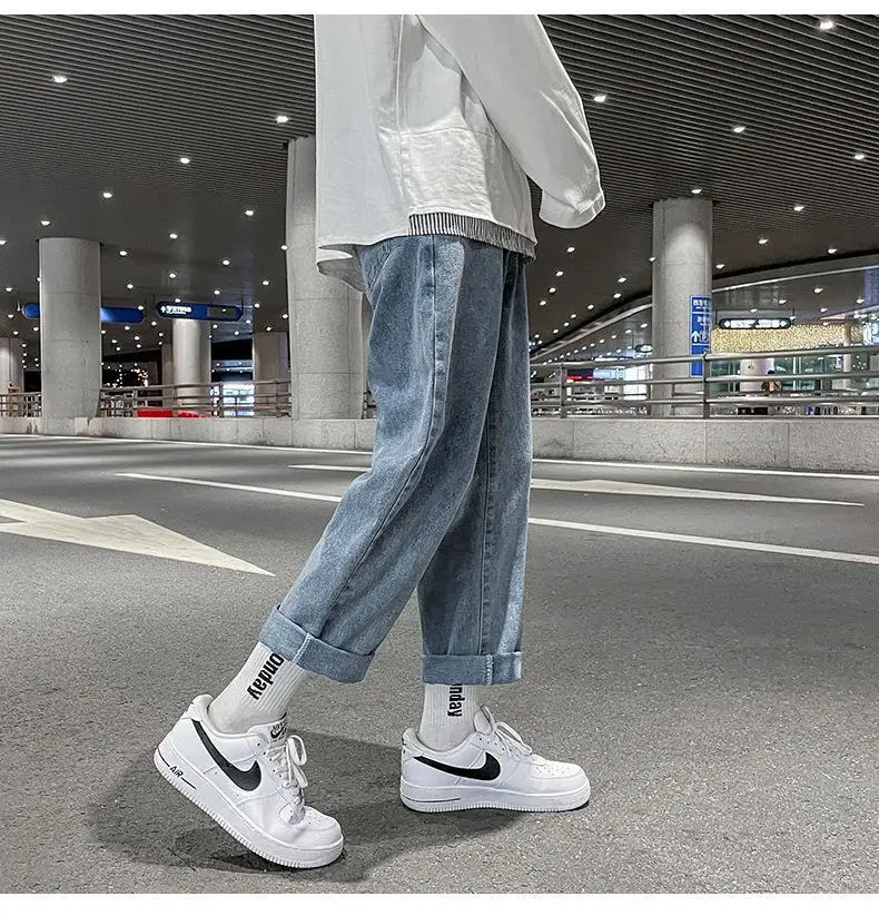 Men's Loose Straight Denim Jeans Elastic Waist Wide Leg — feature 17