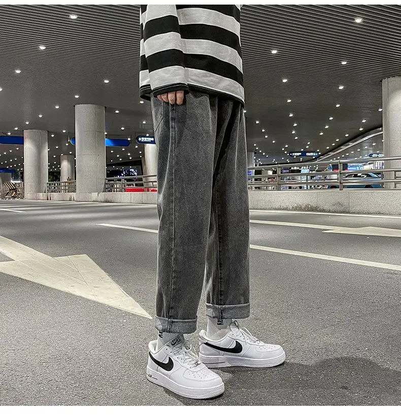 Men's Loose Straight Denim Jeans Elastic Waist Wide Leg — feature 5