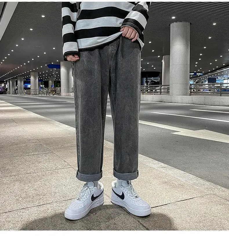Men's Loose Straight Denim Jeans Elastic Waist Wide Leg — feature 6