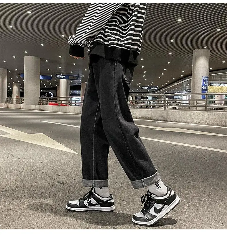 Men's Loose Straight Denim Jeans Elastic Waist Wide Leg — feature 9