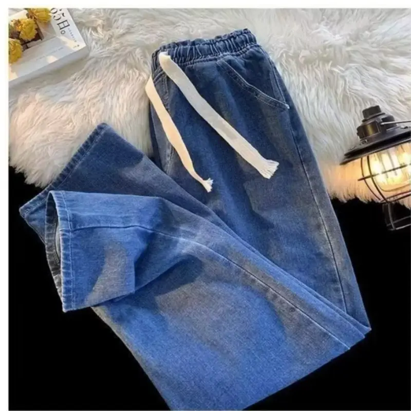 Men's Loose Straight Denim Jeans Elastic Waist Wide Leg - Image 5