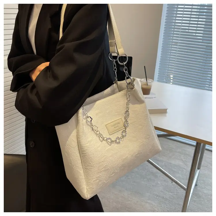 White Chain Shoulder Bag for Women Large Capacity Tote — feature 12