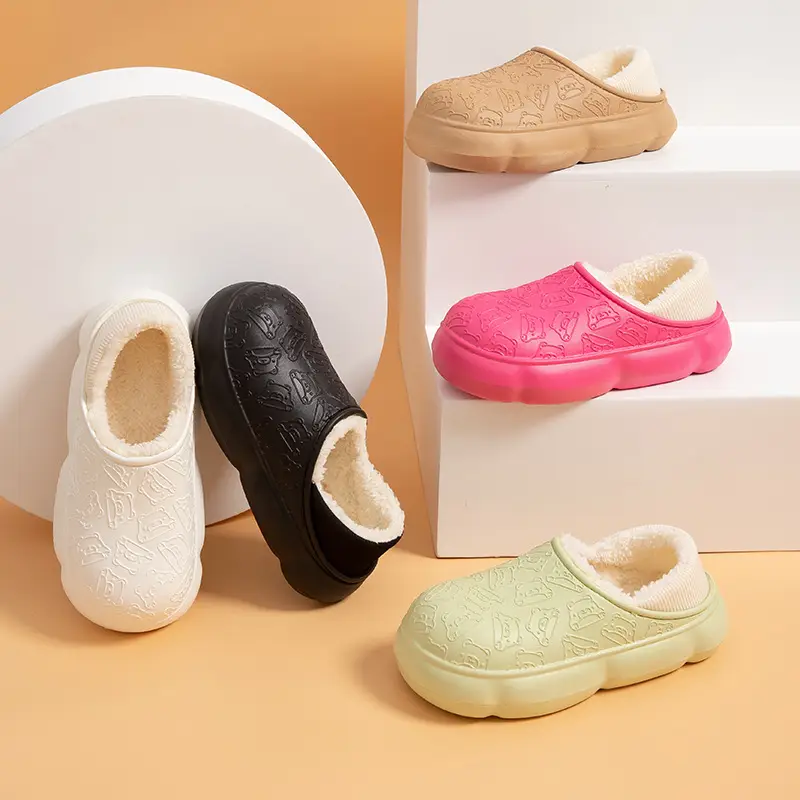 Autumn and winter home bag heel waterproof cotton slippers women's winter indoor and outdoor wear non-slip fleece-lined warm cute moon shoes
