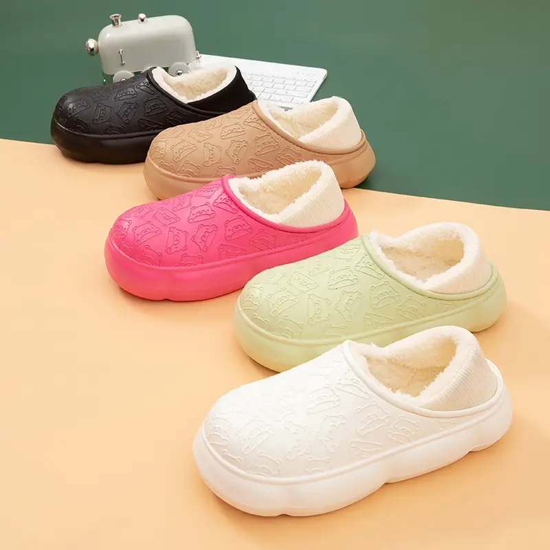 Autumn and winter home bag heel waterproof cotton slippers women's winter indoor and outdoor wear non-slip fleece-lined warm cute moon shoes