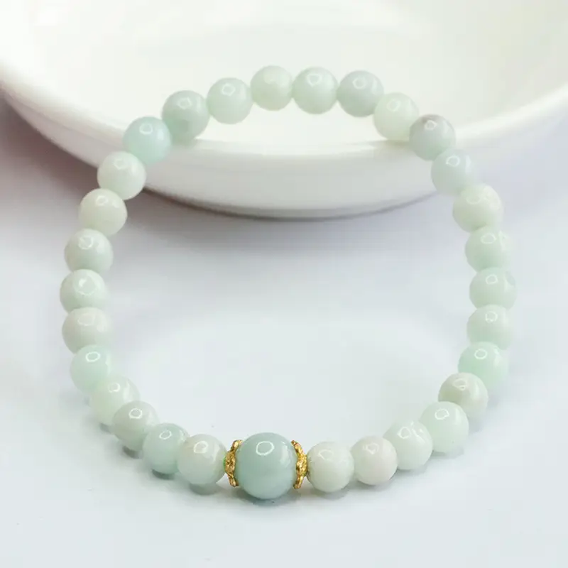 Guan Yu Jadeite Bracelet Round Beads Green — feature 7