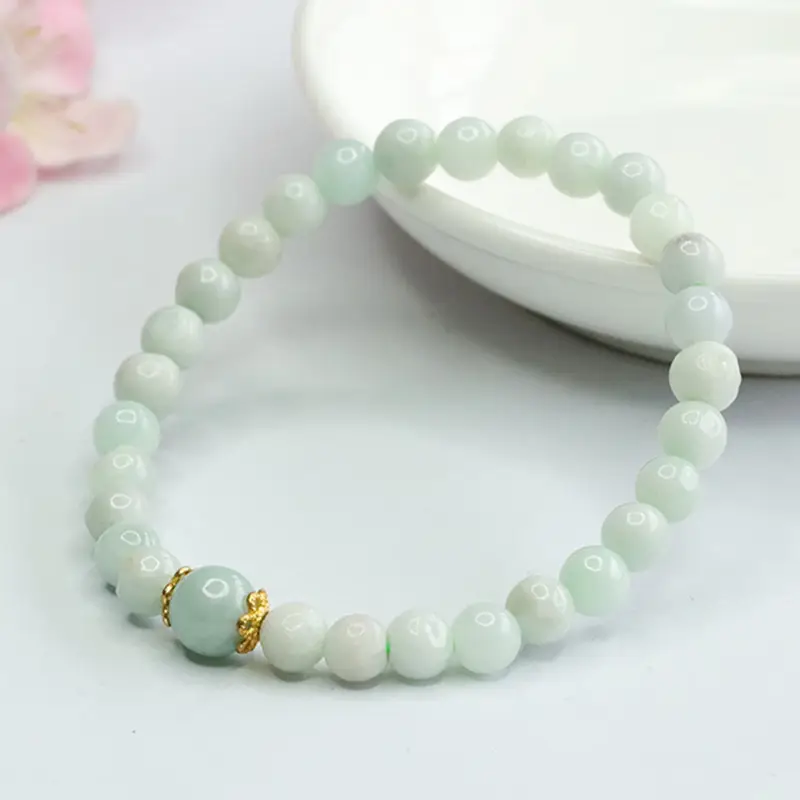 Guan Yu Jadeite Bracelet Round Beads Green — feature 8