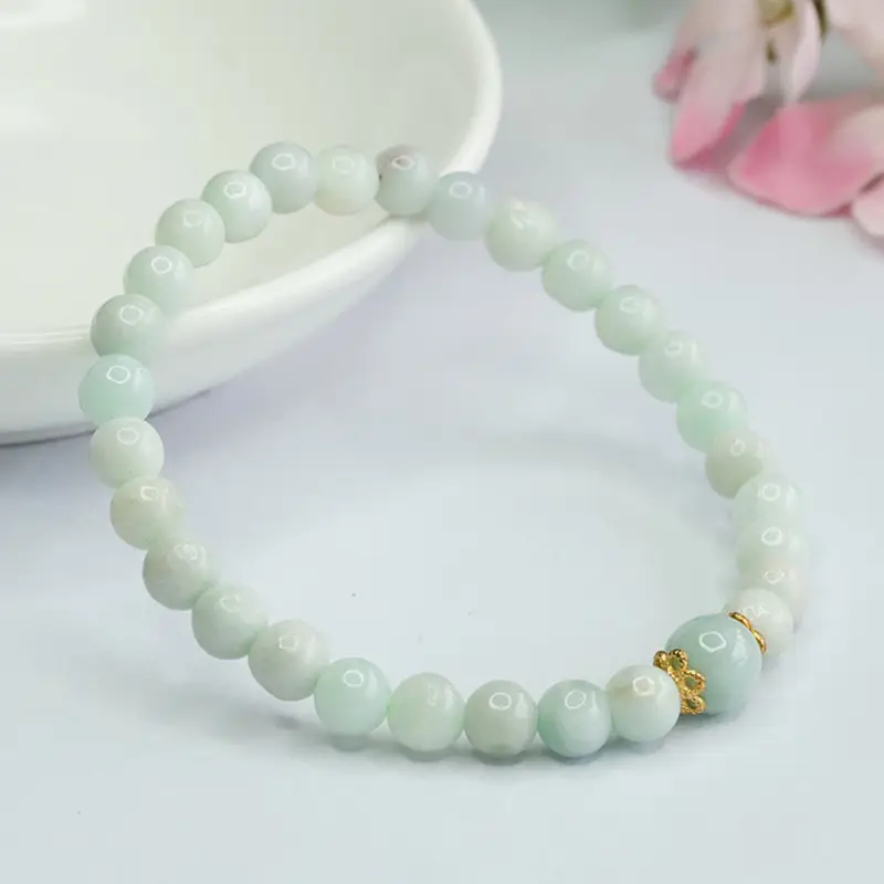 Guan Yu Jadeite Bracelet Round Beads Green — feature 9