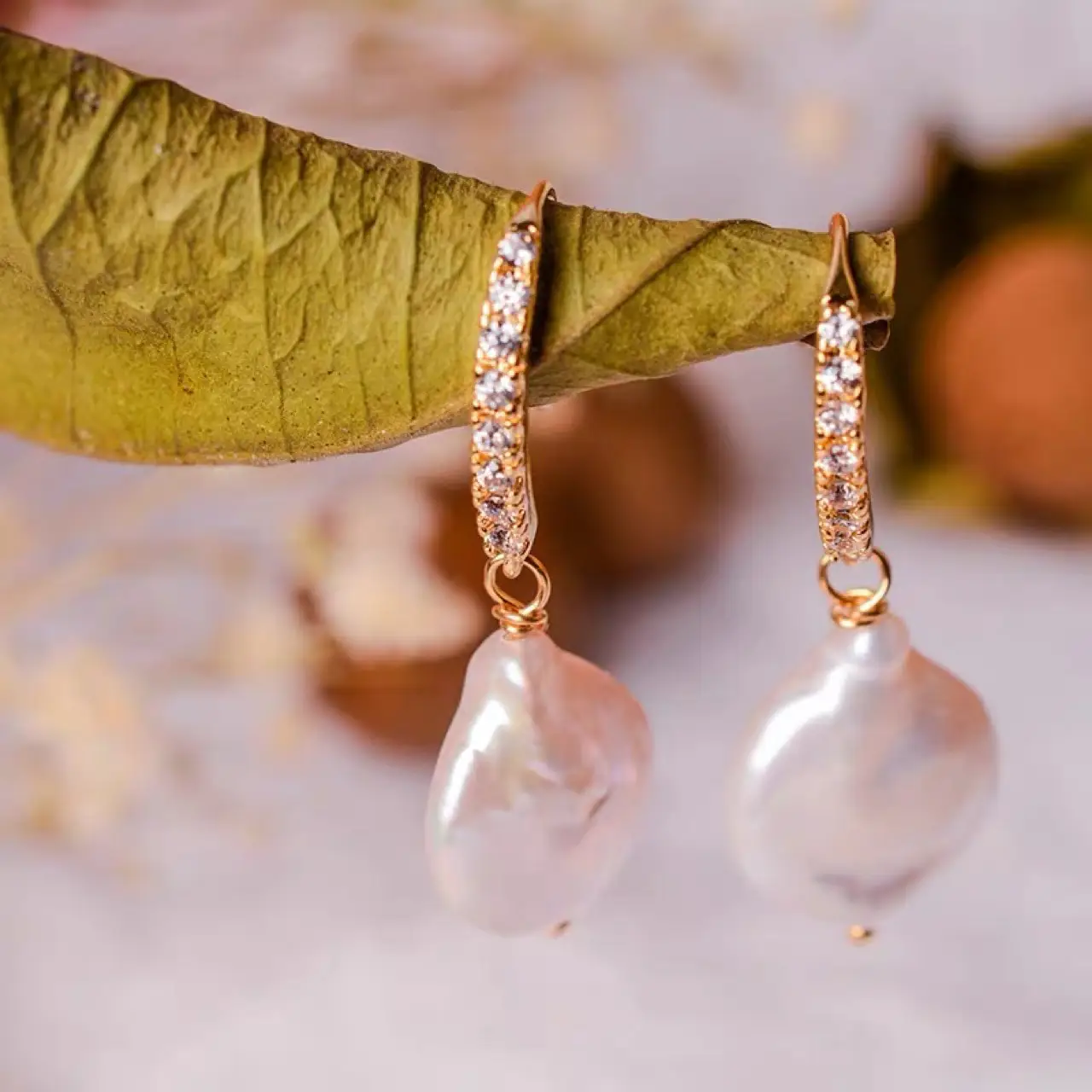 14K Gold Pearl Earrings Set for Women