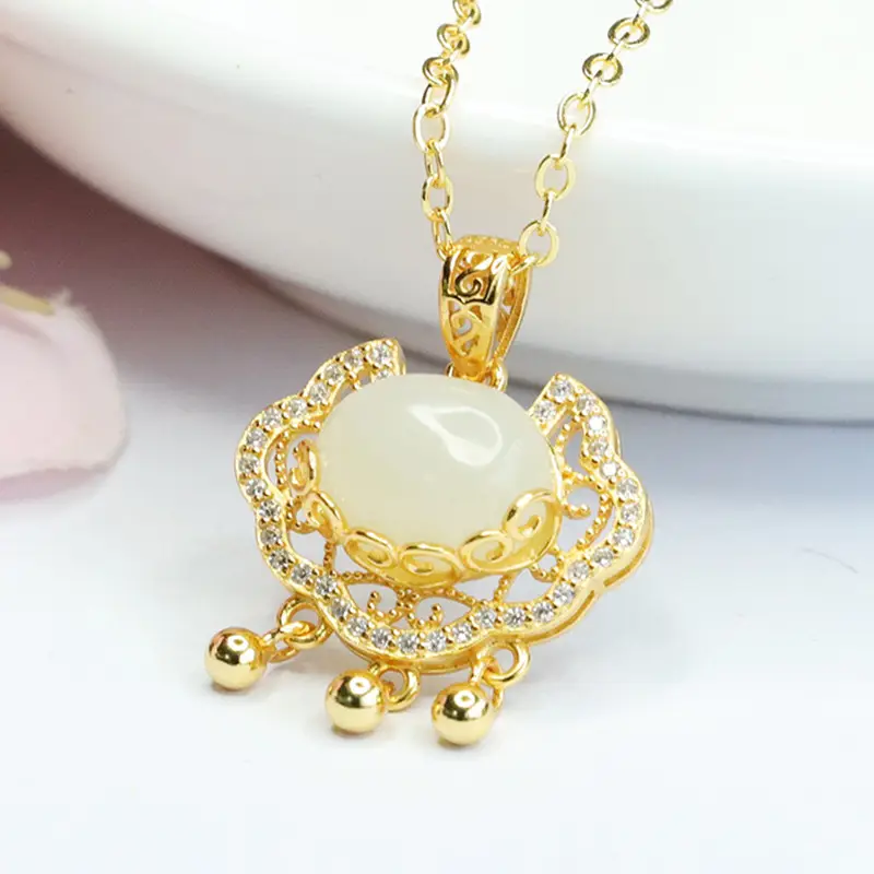 Guan Yu Pendant with Hetian Jade & Ruyi Lock Necklace for Women - Image 3