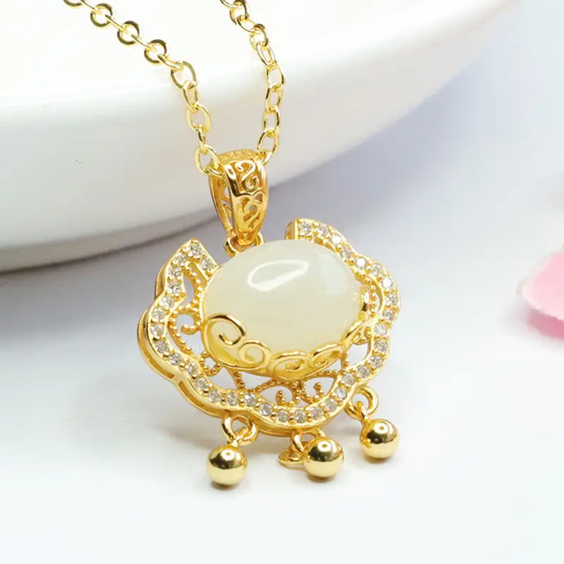Guan Yu Pendant with Hetian Jade & Ruyi Lock Necklace for Women - Image 4