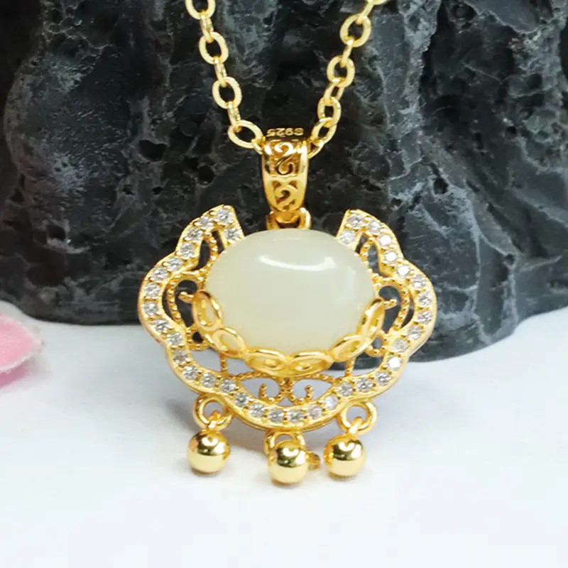 Guan Yu Pendant with Hetian Jade & Ruyi Lock Necklace for Women — feature 7