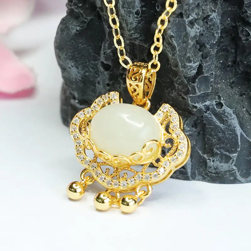 Guan Yu Pendant with Hetian Jade & Ruyi Lock Necklace for Women — feature 8