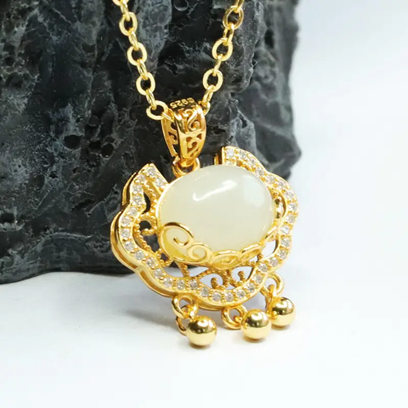 Guan Yu Pendant with Hetian Jade & Ruyi Lock Necklace for Women — feature 9
