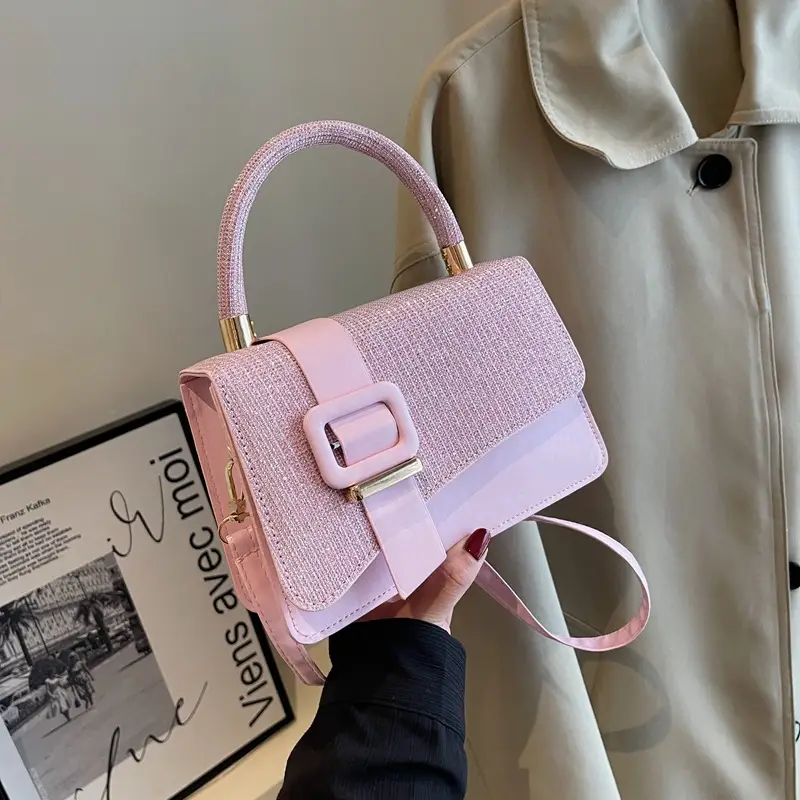 Pink Leather Stone Pattern Shoulder Bag for Women - Image 6